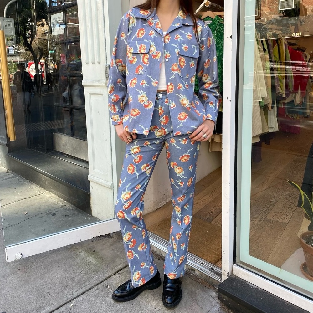 Carleen Yellow Rose Printed Shirt & Pants Set NWOT